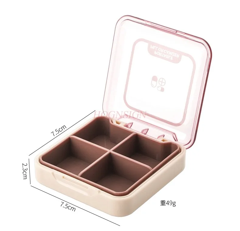 Mini portable medicine box with four compartments, pill, pill, jewelry sealed and moisture-proof storage box