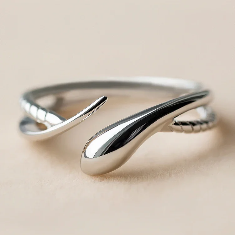 Stereoscopic New Retro Punk Exaggerate Snake Ring 925 sterling silver Opening Rings Adjustable Jewelry