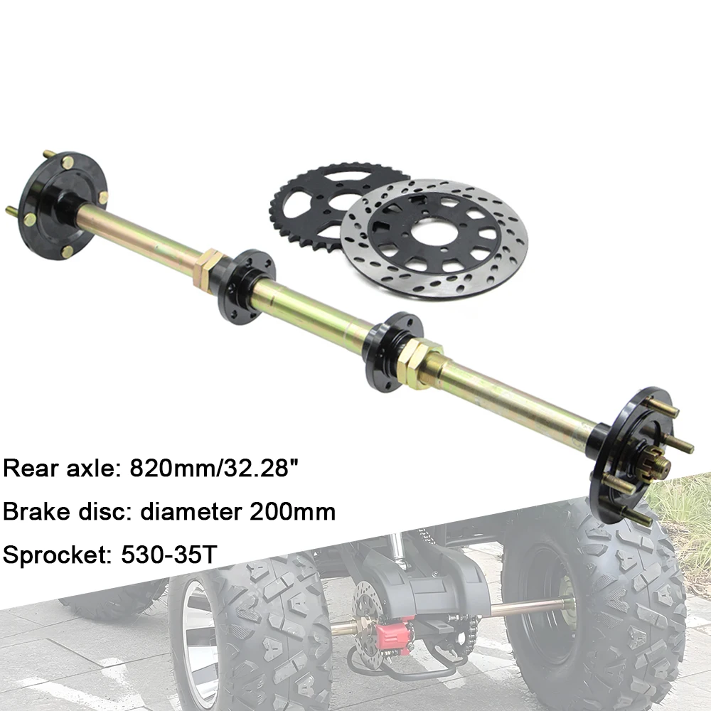 820mm Rear Axle Complete Assembly With 530-35T Sprocket 200mm Brake Disc For GY6 150cc 200cc 250cc Electric ATV UTV Buggy Quad