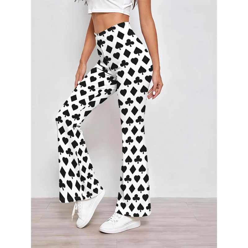 Teenage poker-patterned printed flared pants, youthful and fashionable, street trend