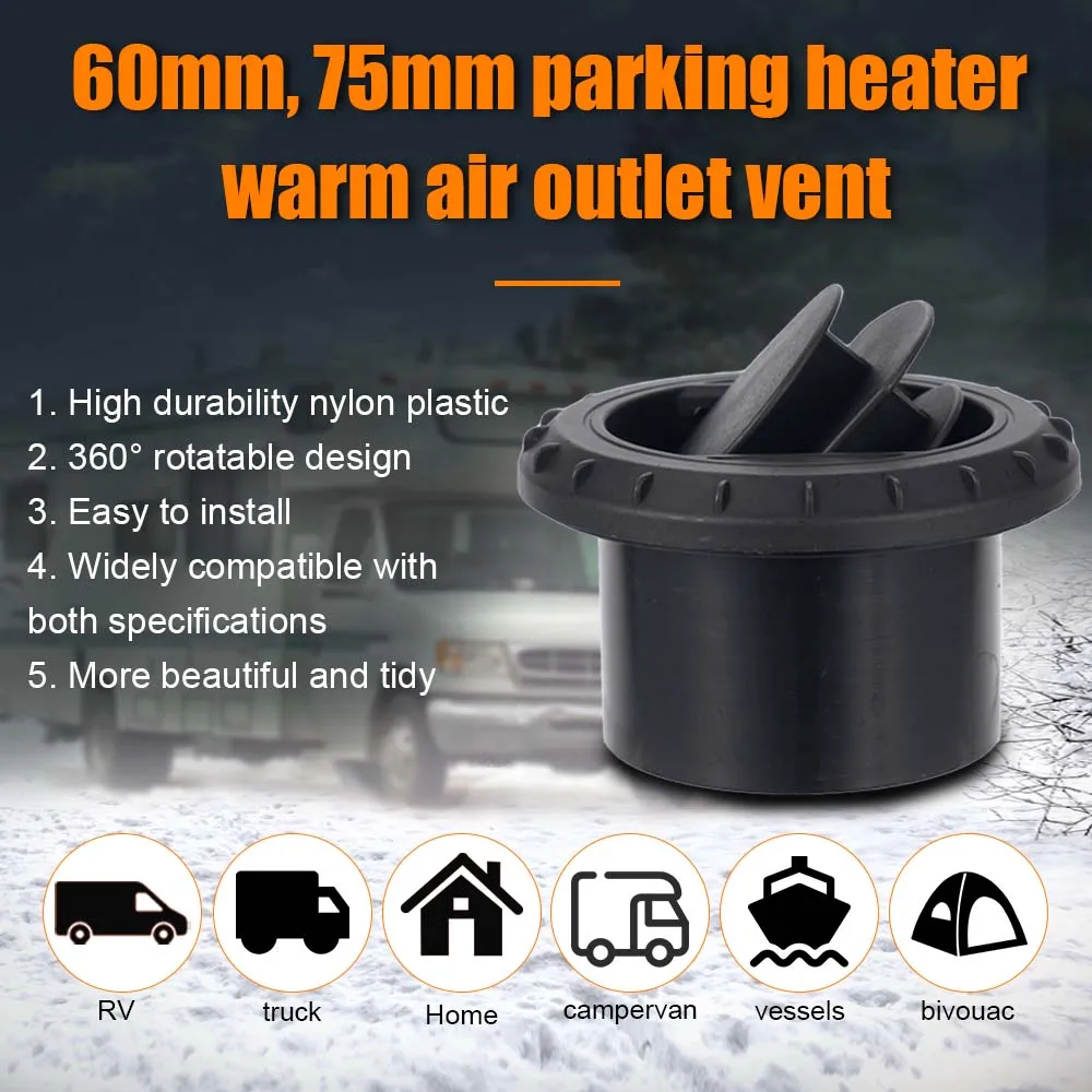 

60/75mm Rotatable Warm Air Vent Suitable For Parking Heaters RVs Trucks Boats Indoors Warm Air Outlet 360° Rotatable Adjustment