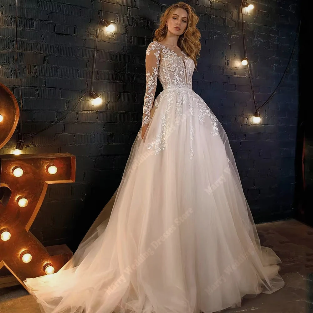 

Charming Women's Wedding Dresses Sexy Deep-V A-Line Lace Appliques Bridal Gowns Sleeveless Backless Vestido De Novias Customized