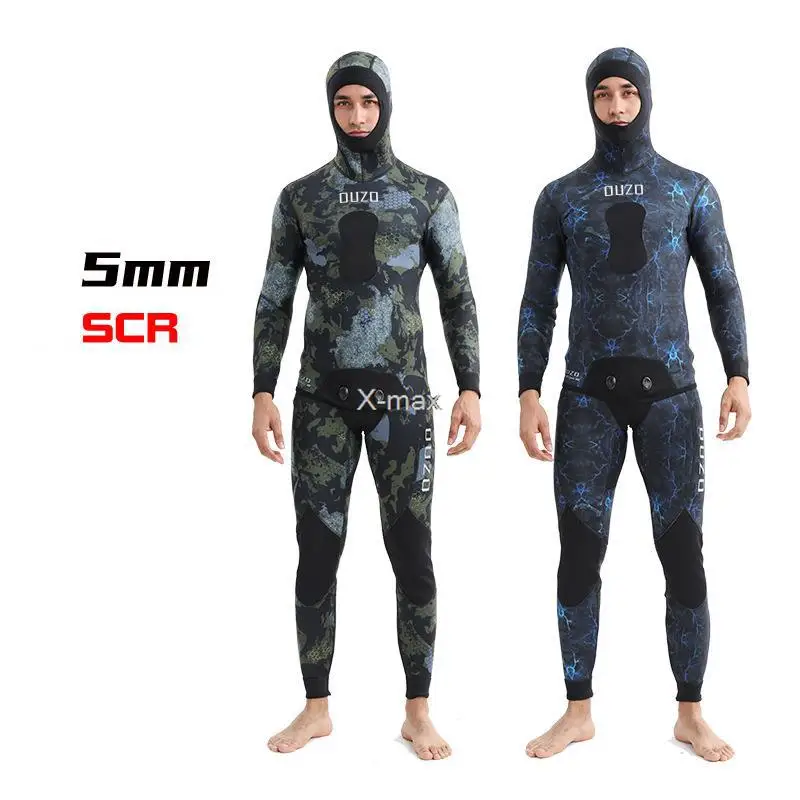 Wetsuit 5mm Camouflage Long Sleeve Fission Hooded 2 Pieces Of Neoprene Submersible Men Keep Warm Scuba Diving Suit