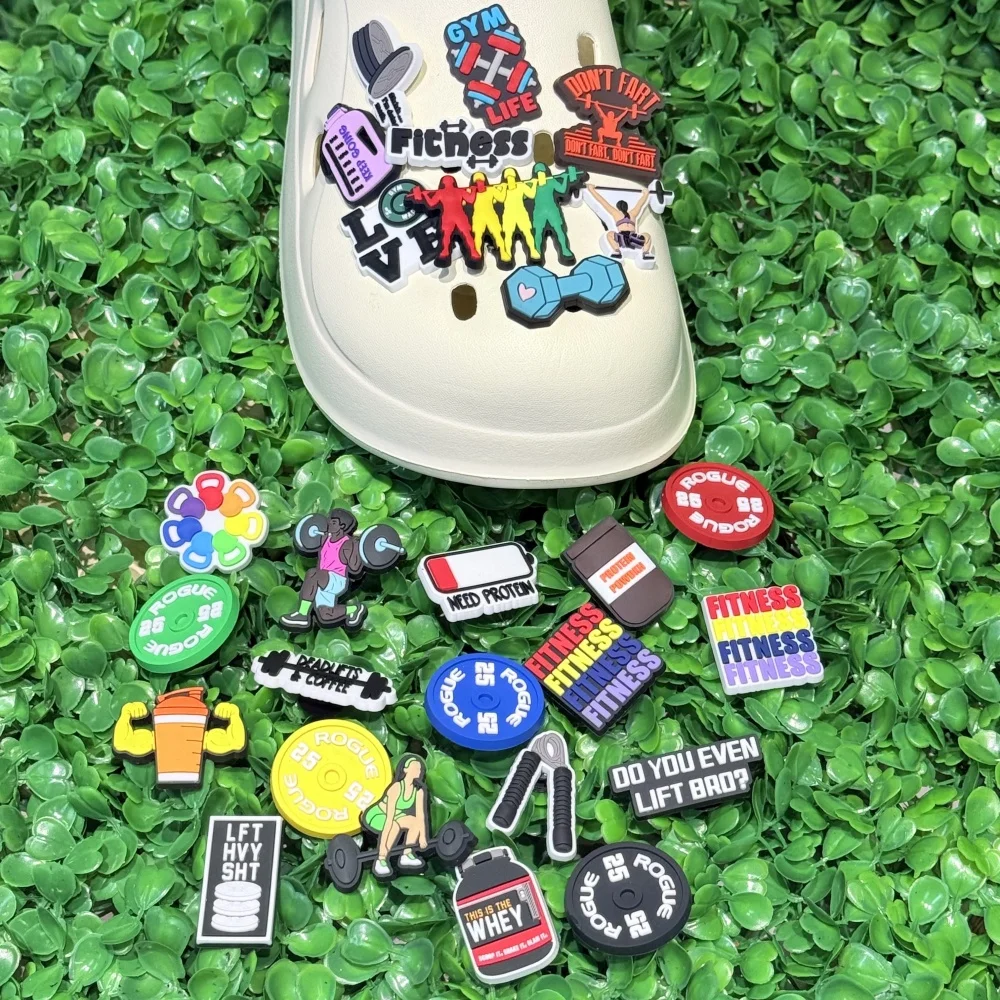 New Arrival 1pcs Gym Life Lift Coffee Fitness Protein PVC Shoe Charms Sandal Slippers Shoe Decoration Buckle Clog DIY Wristbands