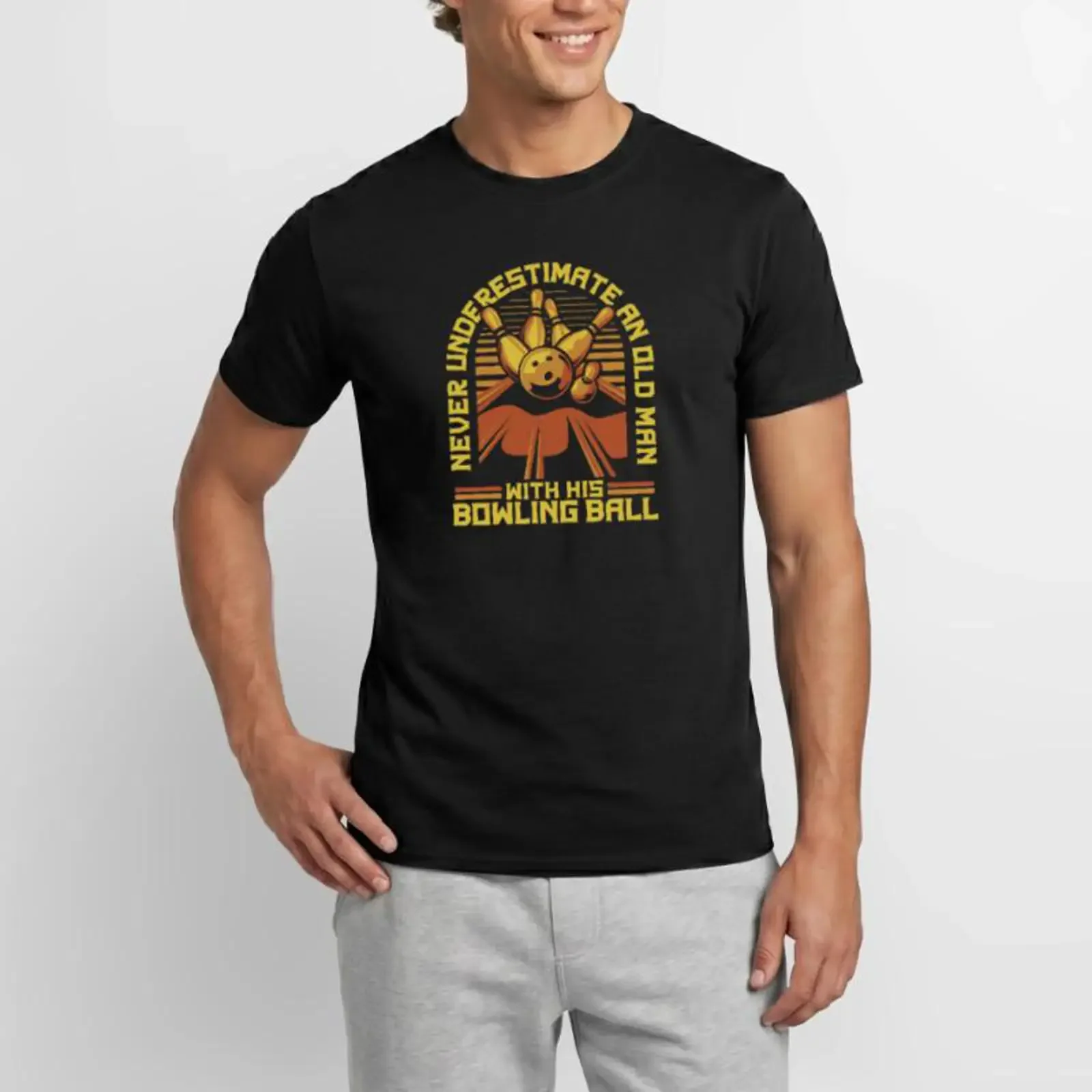 Bowling Bowler Pin Ball Men's T Shirt vintage Washed graphic Stretched Slightly Top For Everyday Wear Unisex Versatile Stylish