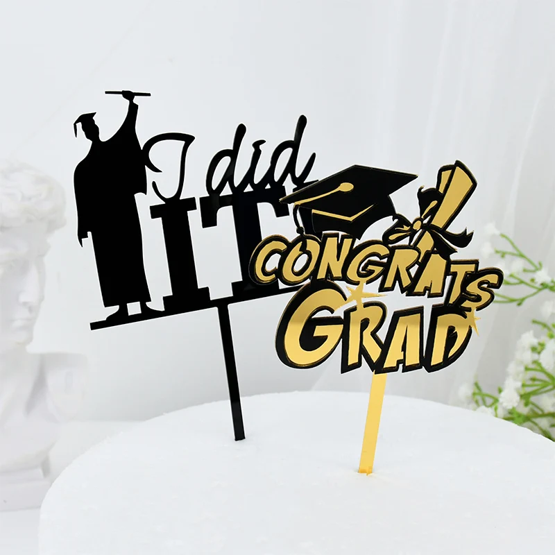 

Graduation Party Black Gold Acrylic Cake Topper Graduation Cake Decorations Congrats Grad Cake Topper Graduation Party Supplies