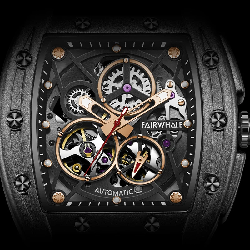 Orologi meccanici di moda cinturino in Silicone da uomo Sport orologio automatico di alta qualità orologio da polso a forma di Tonneau prodotti gratuiti doganali