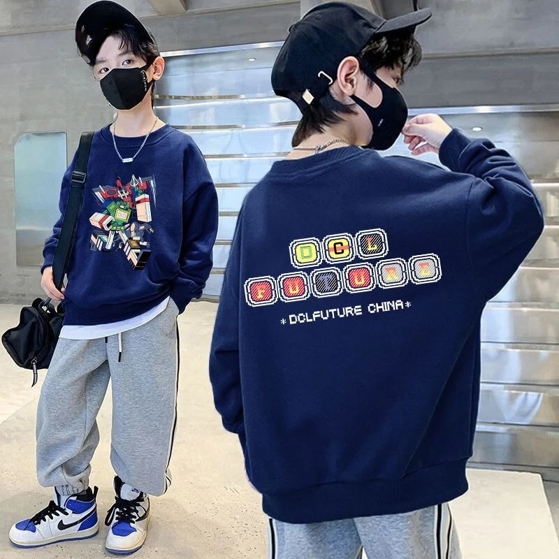 

Boys 8-10 Years Old Plus Size Loose Fit Fleece Lined Stylish Trendy Sweatshirt for Spring Autumn 2025 New Arrival