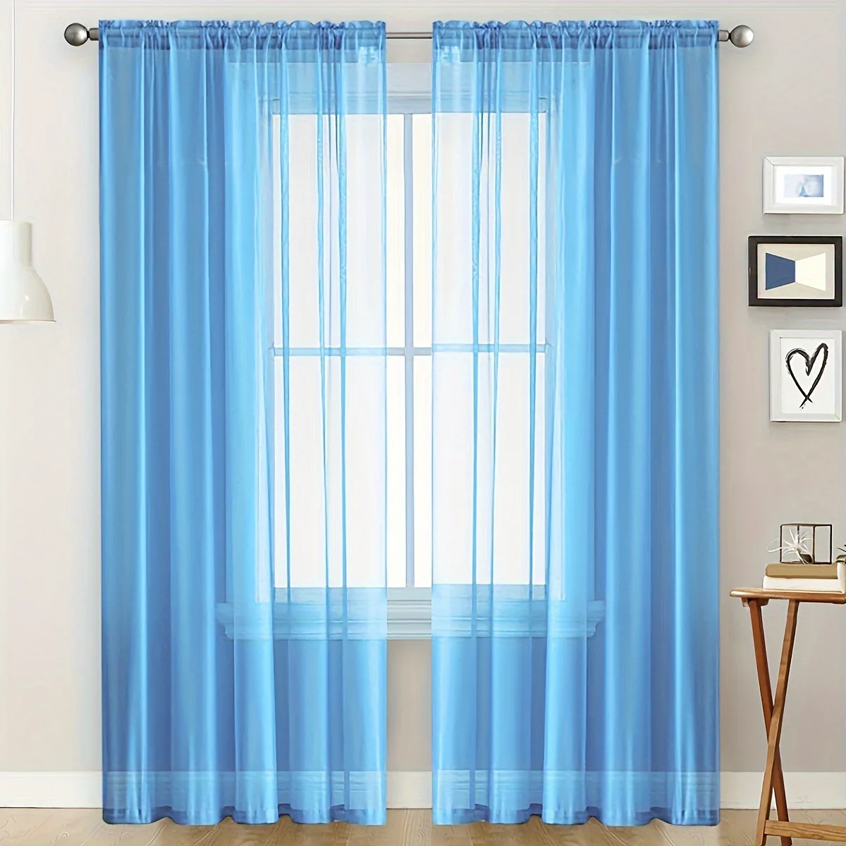 1Set Solid Color Double String Screen Curtain Semi Blackout Thin Window Screen For Living Dining Room Bedroom Decorate