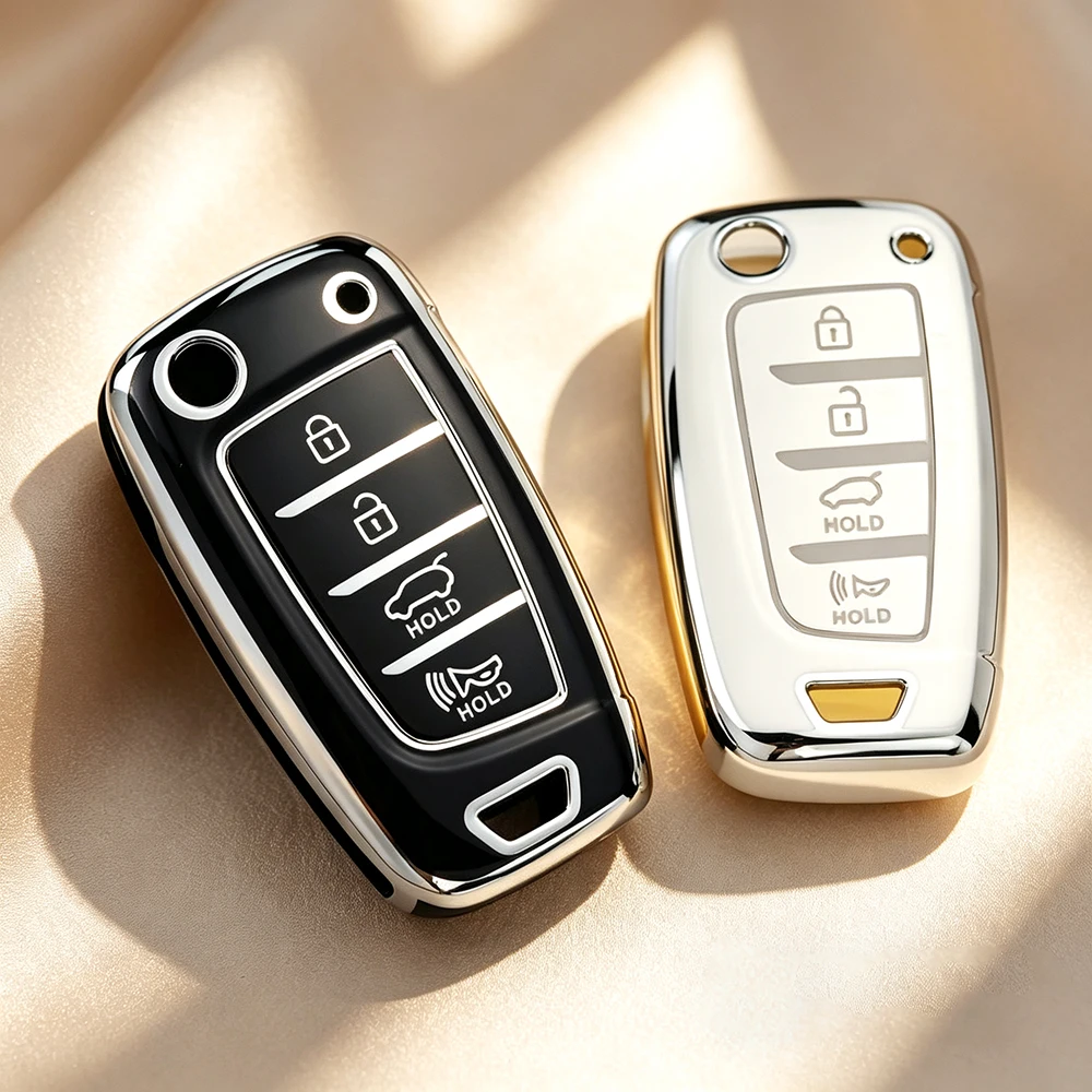 4Buttons TPU Car Flip Key Case Cover Fob For Hyundai Elantra Solaris Tucson i30 i35 i40 KONA Genesis Santa Fe Azera Holder Shell