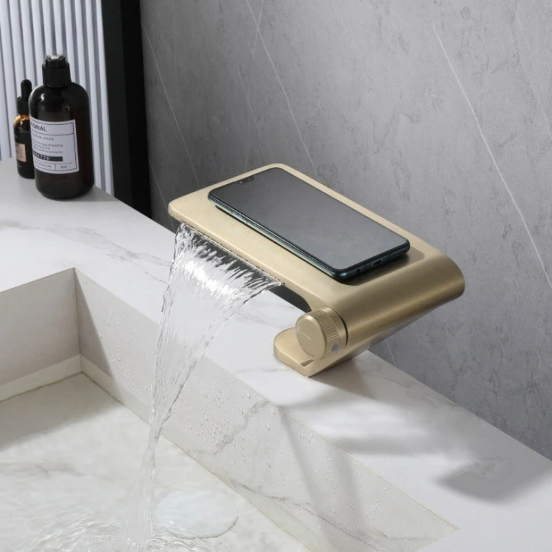 Bathroom basin faucet with creative waterfall effect and hot/cold water function