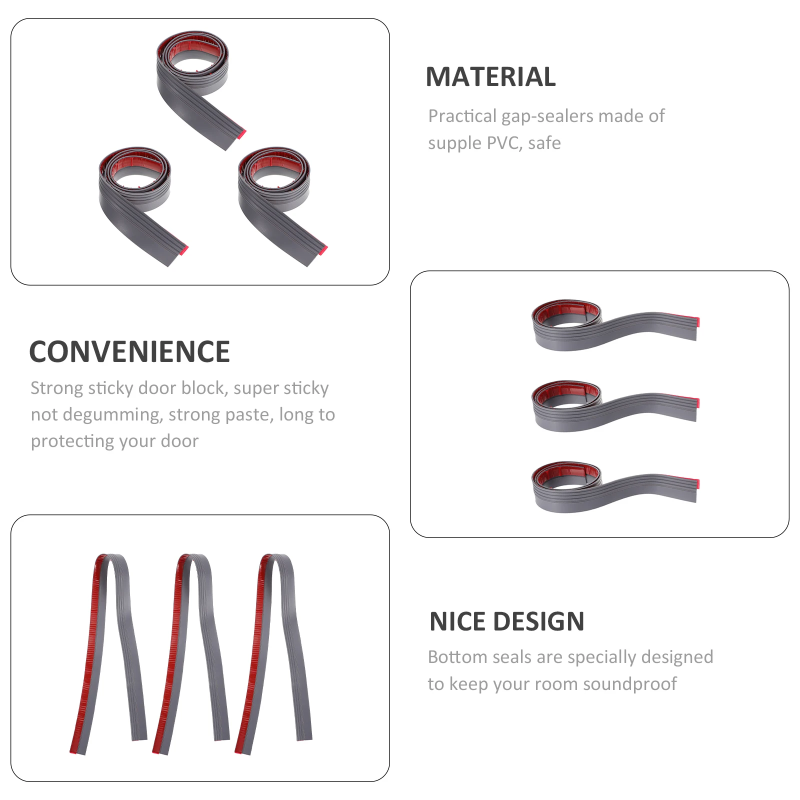 

3Pcs Weatherproof Adhesive Strips Windproof Soundproof Waterproof Door Seals Energy Efficient Indoor Comfort Protection