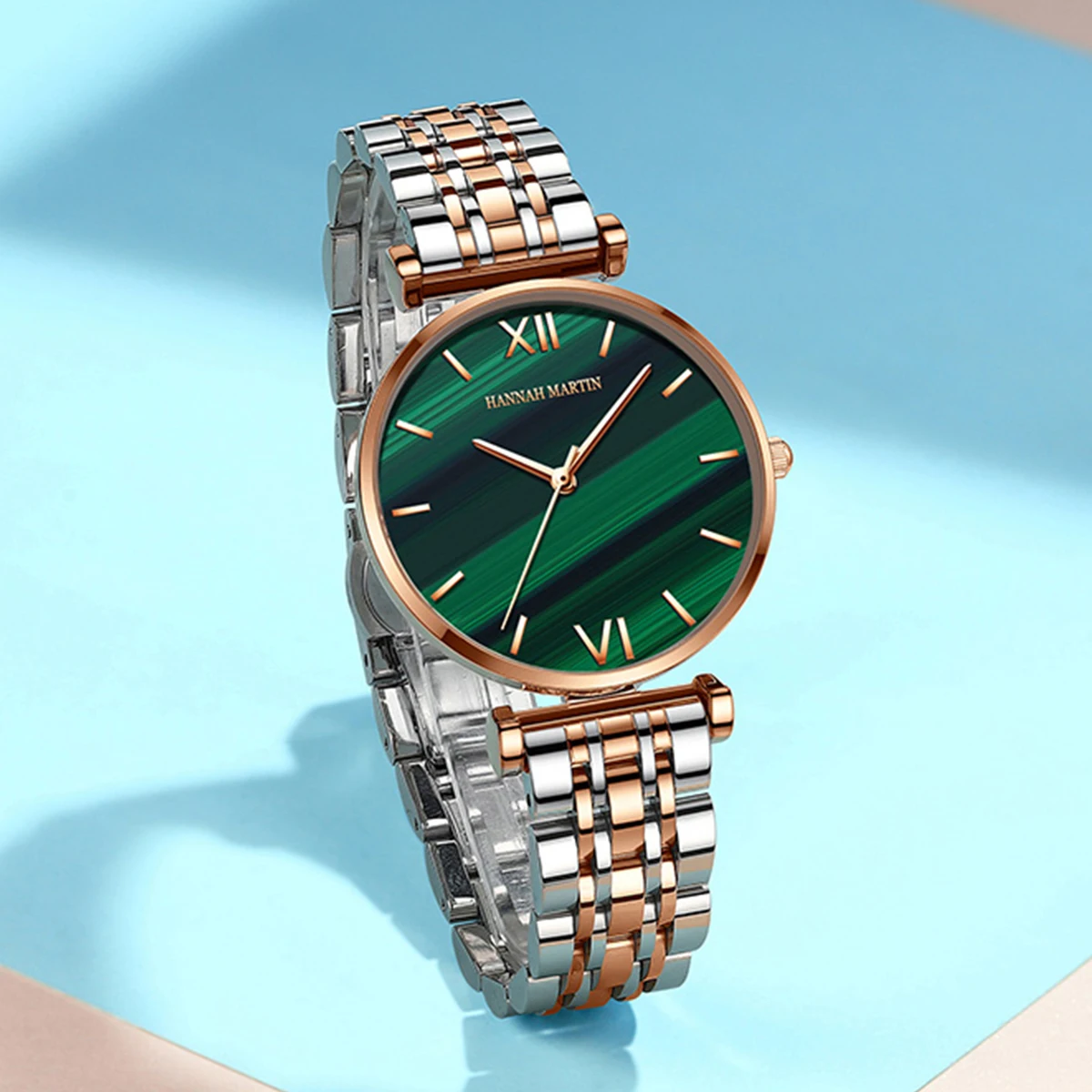 2023 New Design Watches Green Malachite Dial Ladies Japanese Quartz Movement Stainless Steel Strap Waterproof Watches for Women