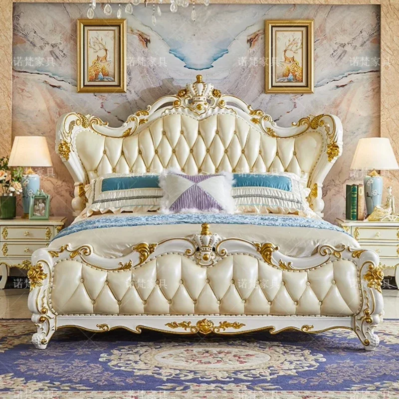 Solid Wood Luxury Double Beds 180X200 Queen Size Princess Adults Double Bed Frame Storage Cama Matrimonial Bedroom Furniture