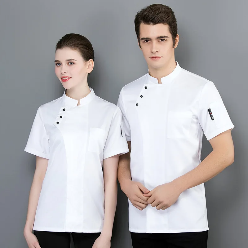 

Chef Overalls Men's Short-Sleeved Summer Breathable Sweat Absorbing Thin Chef Uniform Short-Sleeved Kitchen Dining Fast Food Res