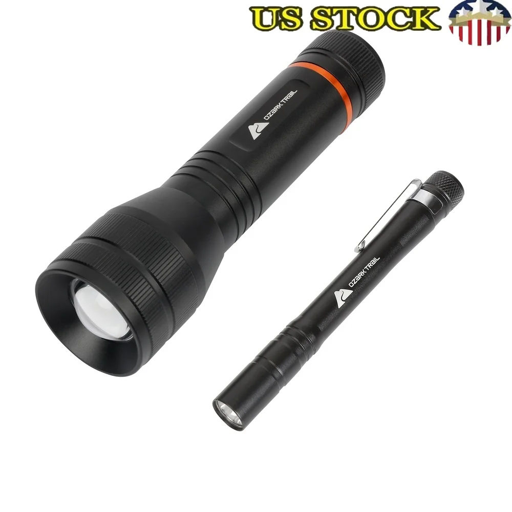 

1500 Lumen Waterproof Flashlight with Bonus Penlight Durable Aluminum Adjustable Focus 4 Modes High Power Portable Camping