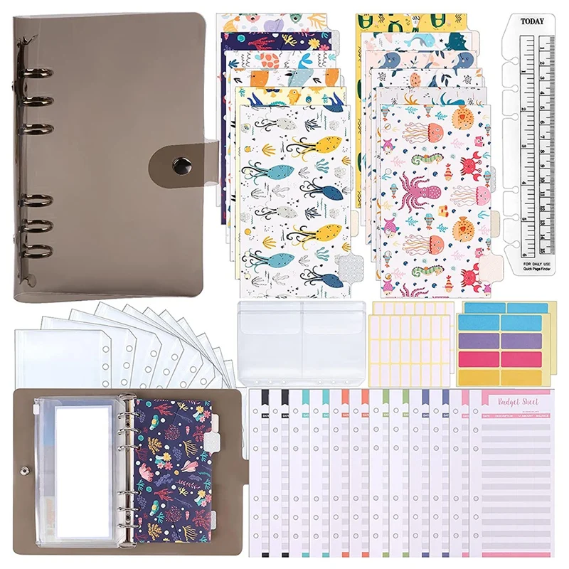 Couverture de classeur en PVC Horizon, enveloppe projecteur, sacs pour cartes de rangement, autocollants vierges pour enveloppes de trésorerie à 6 anneaux, licence 03 argent