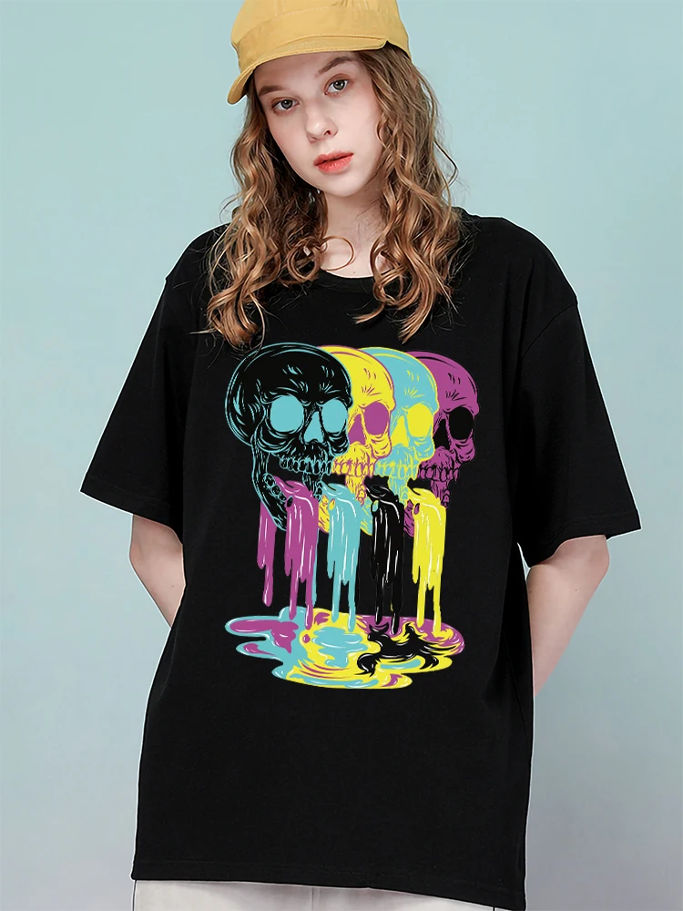 4 vomitado de crânios engraçado t camisas moda feminina casual camiseta rua algodão manga curta respirável oversized camiseta das mulheres