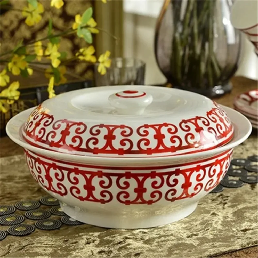 Hot Selling 58 Pcs Nordic Red Railing Patterns Paper-cut Art Dining Room Sets Porcelain Dinnerware Sets
