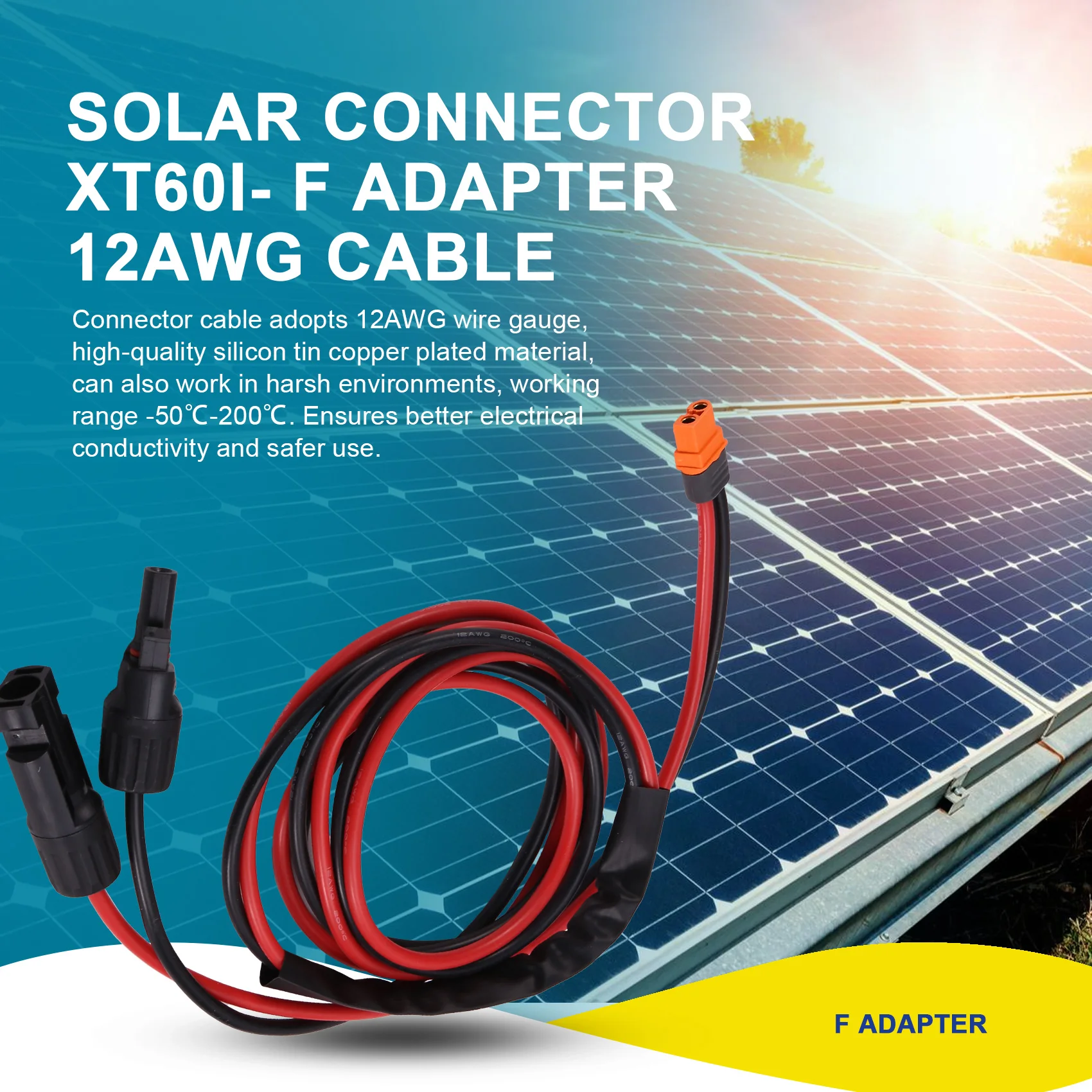 B84B-Solar Connector XT60I- F Adapter 12AWG Cable Connect Solar Panel Charge Cable Wire For Solar Generator