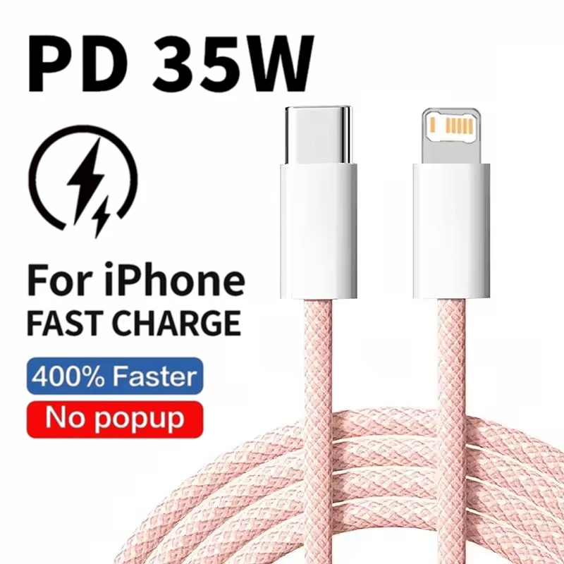 Cable PD 35W Carga Rápida para iPhone 13 14 Pro Max 11 12 mini X XR XS Max 7 8 Plus USB-C Datos Trenzado 1m 2m 5