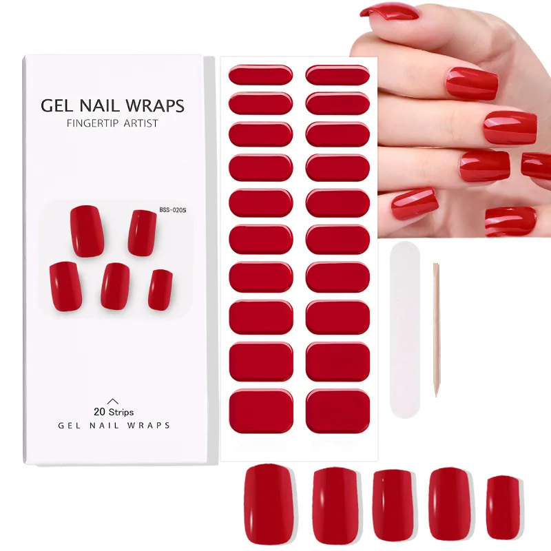 16/20 Tips Semi Cured Gel Nail Sticker Solid Makaron Adhesive Slider Long Term Full Coverage Nail decoration UV Lamp Required