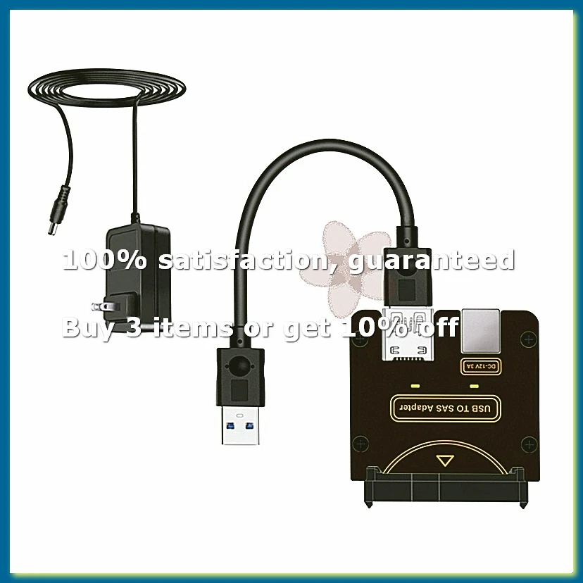 SFF-8482 SAS 29Pin to 5Gbps USB 3.0 Hard Disk Drive Adapter Card with Power Port with 12V/3A Power Supply US PLUG