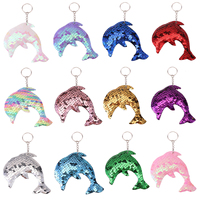 12pcs Flip Sequin Dolphin Keychains, Sparkling Key Rings For Boys & Girls, Decoration Wallet Bag Backpack Charms Party Favors