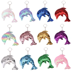 12pcs Flip Sequin Dolphin Keychains, Sparkling Key Rings For Boys & Girls, Decoration Wallet Bag Backpack Charms Party Favors