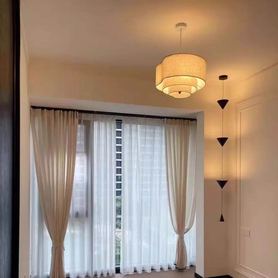 Wabi Sabi Japanese Style Handmade Linen Cloth LED Chandelier for Living Room Kitchen Island Bedroom Decor Lighting Fixture