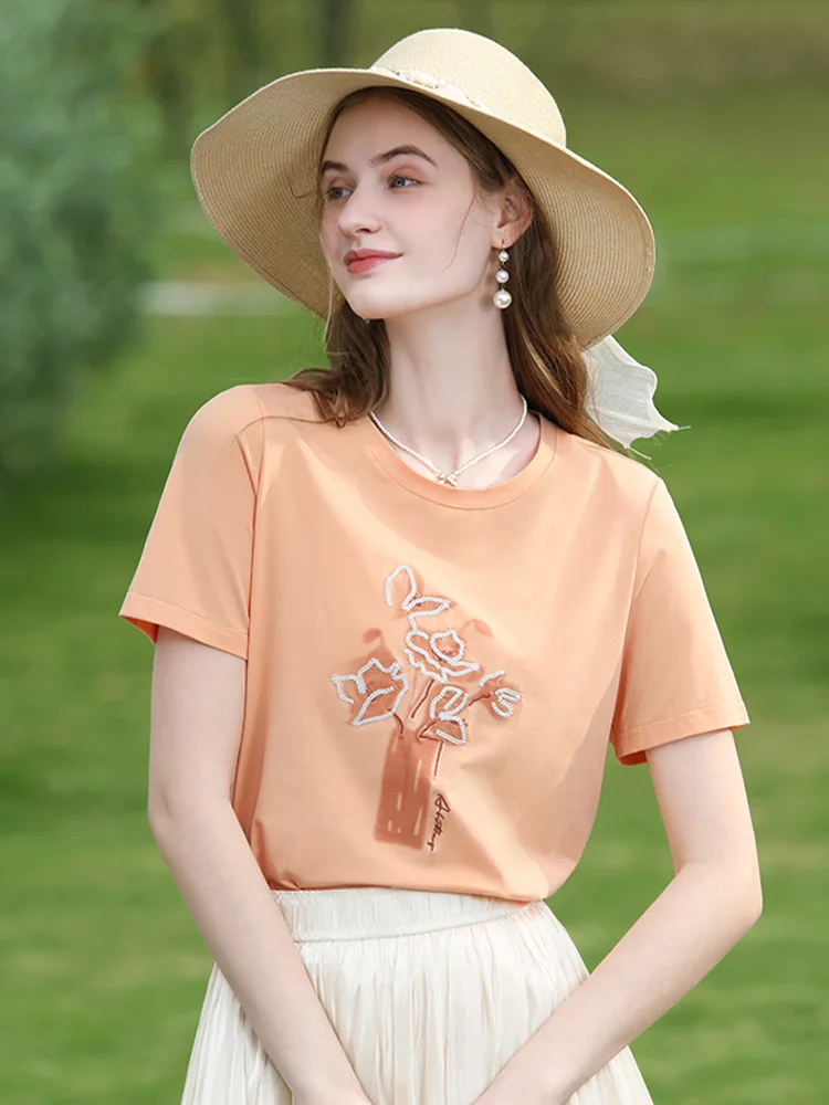 I BELIEVE YOU T-shirt Slim Tops For Women 2024 Summer New Embroidery Short-sleeve Fresh Elegant Basics O-Neck Tees 2242015695