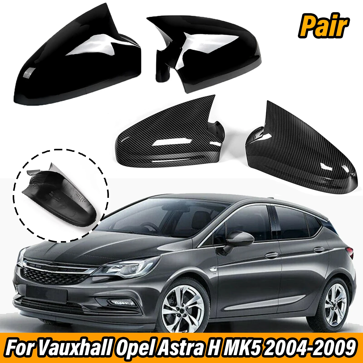 

Rear View Mirror Caps Car Door Side Rearview Wing Mirror Cover M Style Horn For Opel Vauxhall Astra H MK5 2004-2009 Carbon Look