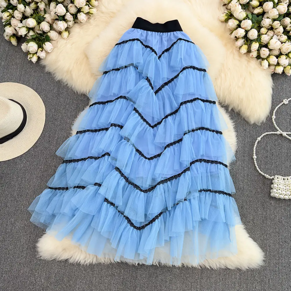 

2025 Autumn New Women's Sheer LayeredMesh Cake Midi Skirt Design Sense Puffy Half Skirt for Dance Fashionable Lightweight A-Line