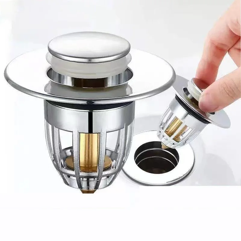 

Press Bounce Basin Pop-up Drain Filter Bathroom Sink Plug Stopper Wash Basin Hair Sink Strainer Kitchen Bathtub Stopper
