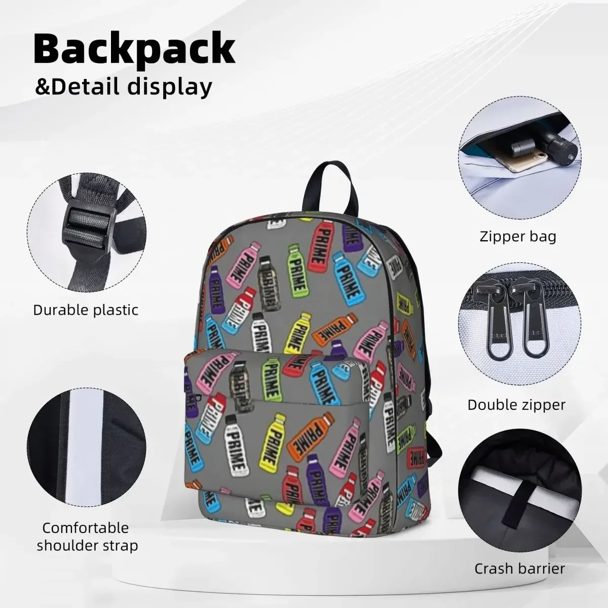 Prime Hydration Backpack Large Capacity Student Book bag Shoulder Bag Laptop Rucksack Casual Travel Rucksack Children School Bag