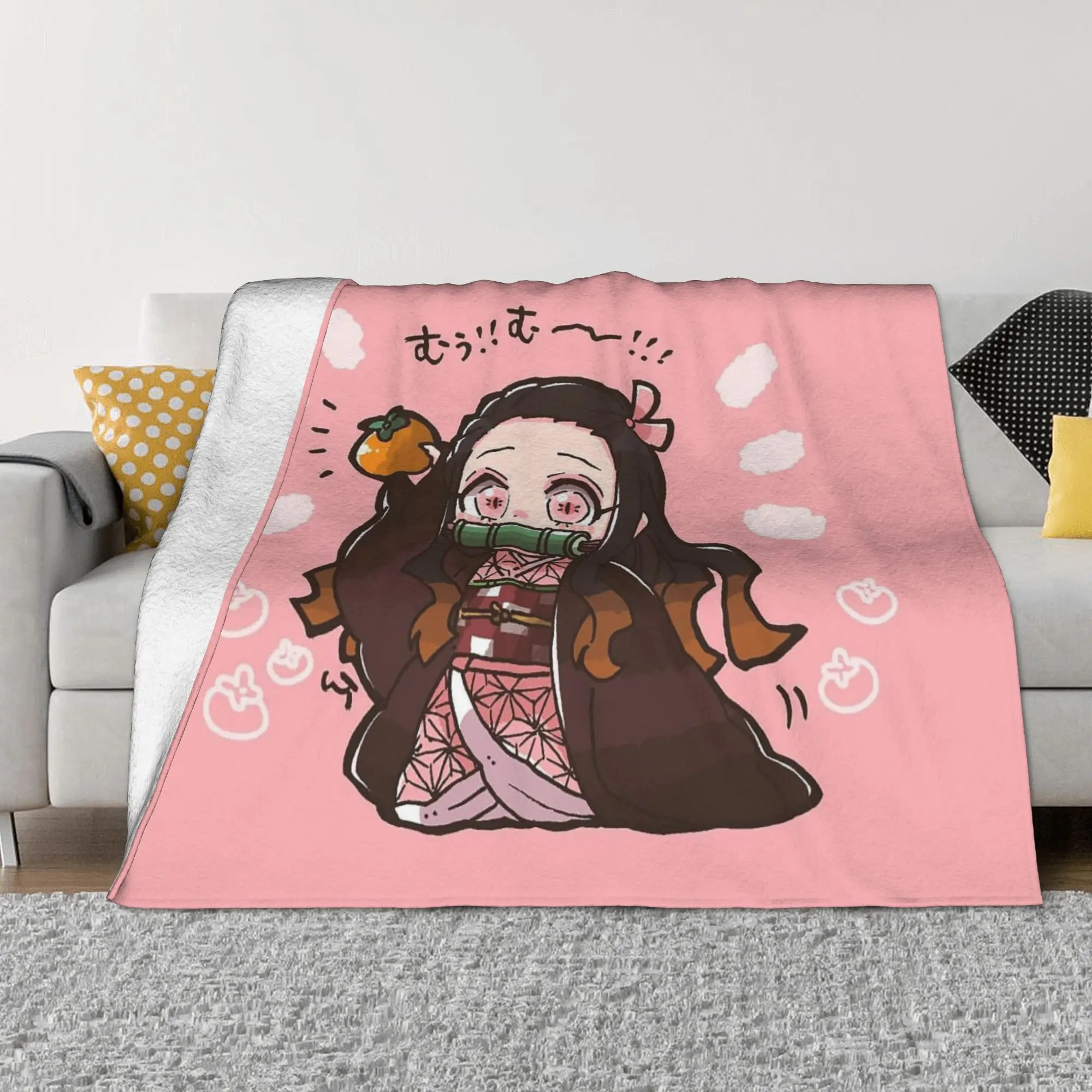 Demon Slayer Anime Blanket Fleece Kamado Nezuko Devil's Blade Ultra-Soft Throw Blankets for Airplane Travel Bedroom Quilt