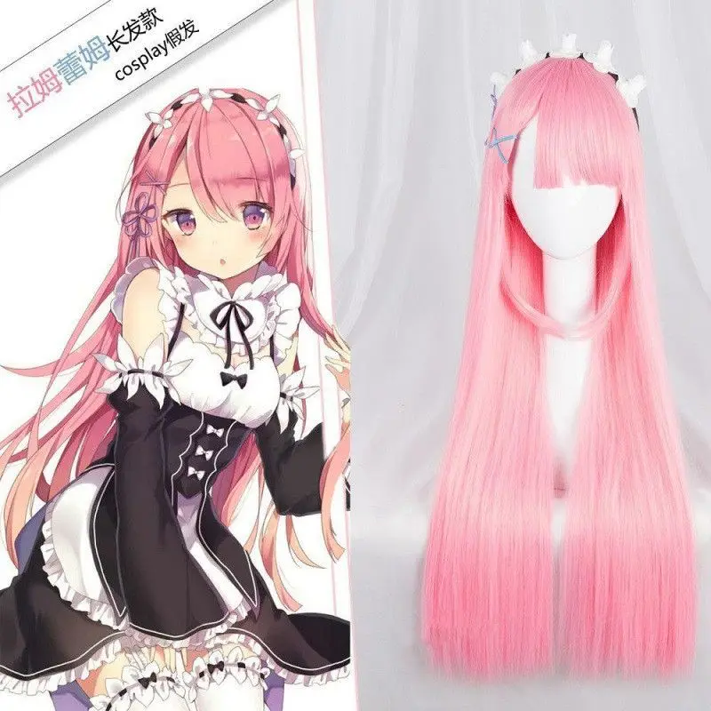 Re cosplay pruiken - Ram Rem lang steil haar, anime pruik voor volwassenen, hoge temperatuurbestendigheid, 2-in-1 dubbele pruiken