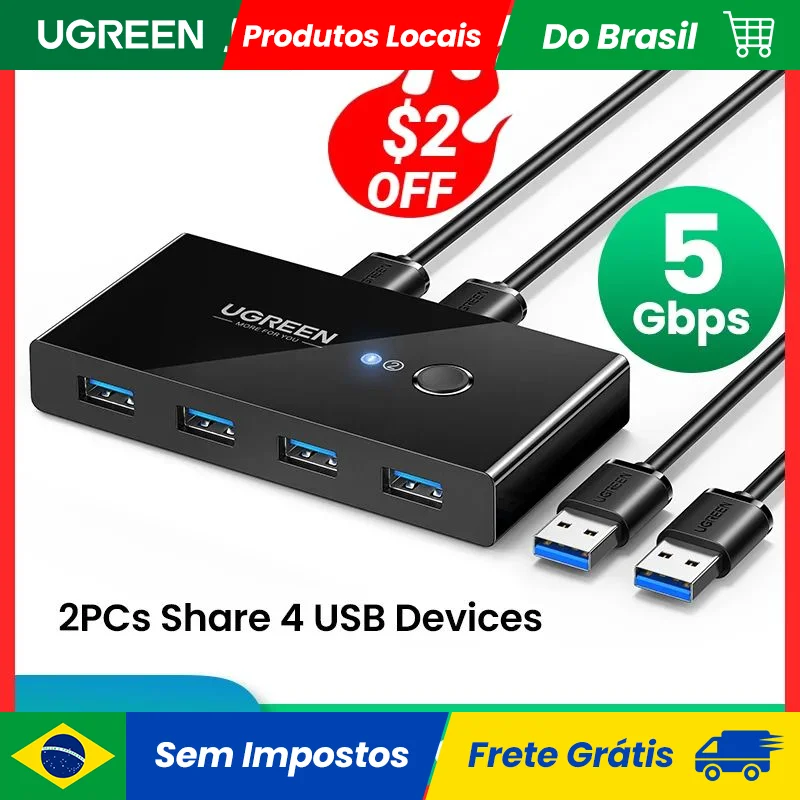 ugreen usb 30 20 switch para pc windows 10 teclado mouse impressora pcs compartilhamento de dispositivos 01