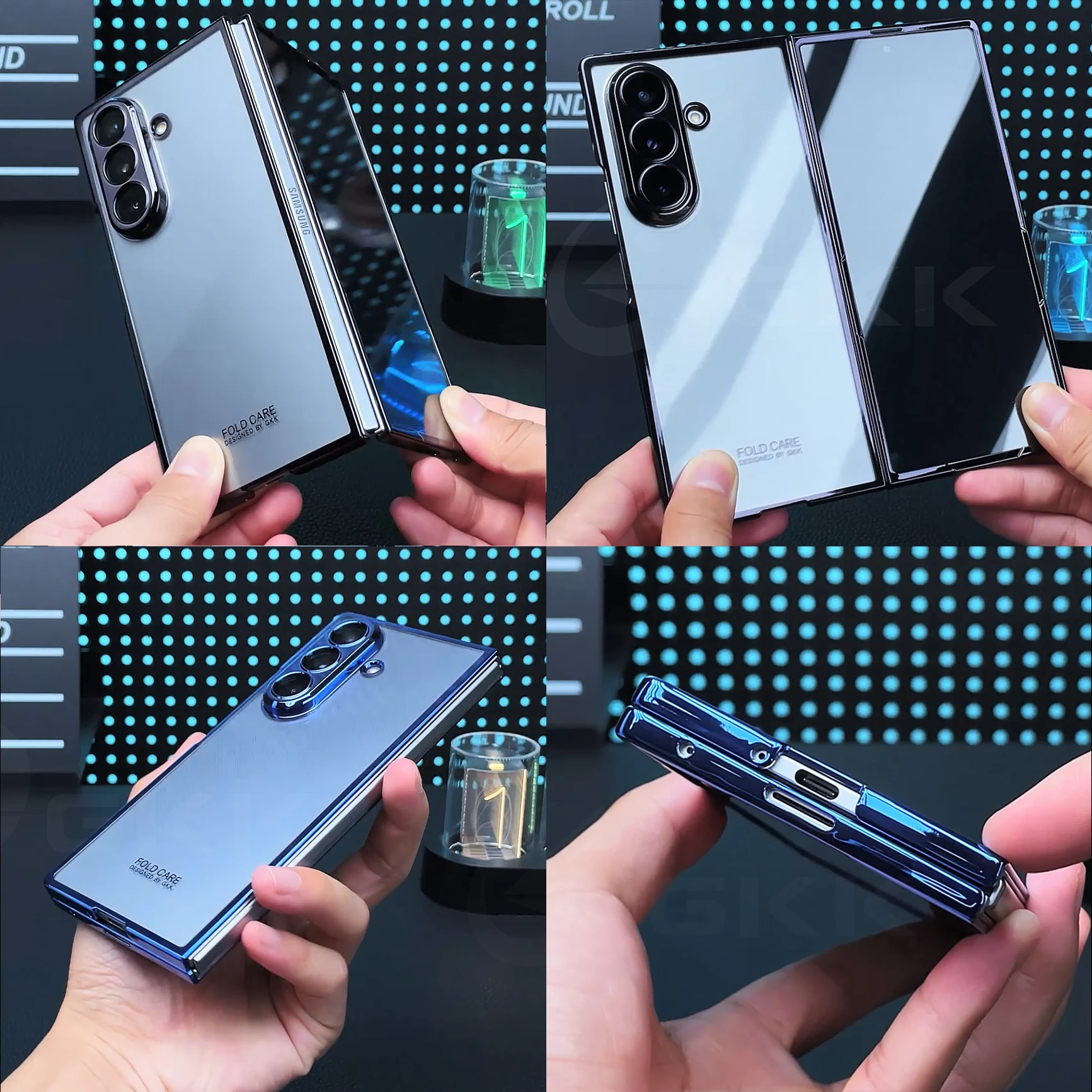 Luksusowe etui z powłoką galwaniczną i przezroczystą obudową do Samsung Galaxy Z Fold 7 6 5 4, szklana osłona ekranu przedniego, plastikowa osłona ochronna do etui Galaxy Z Fold7 — zdjęcie produktu 5