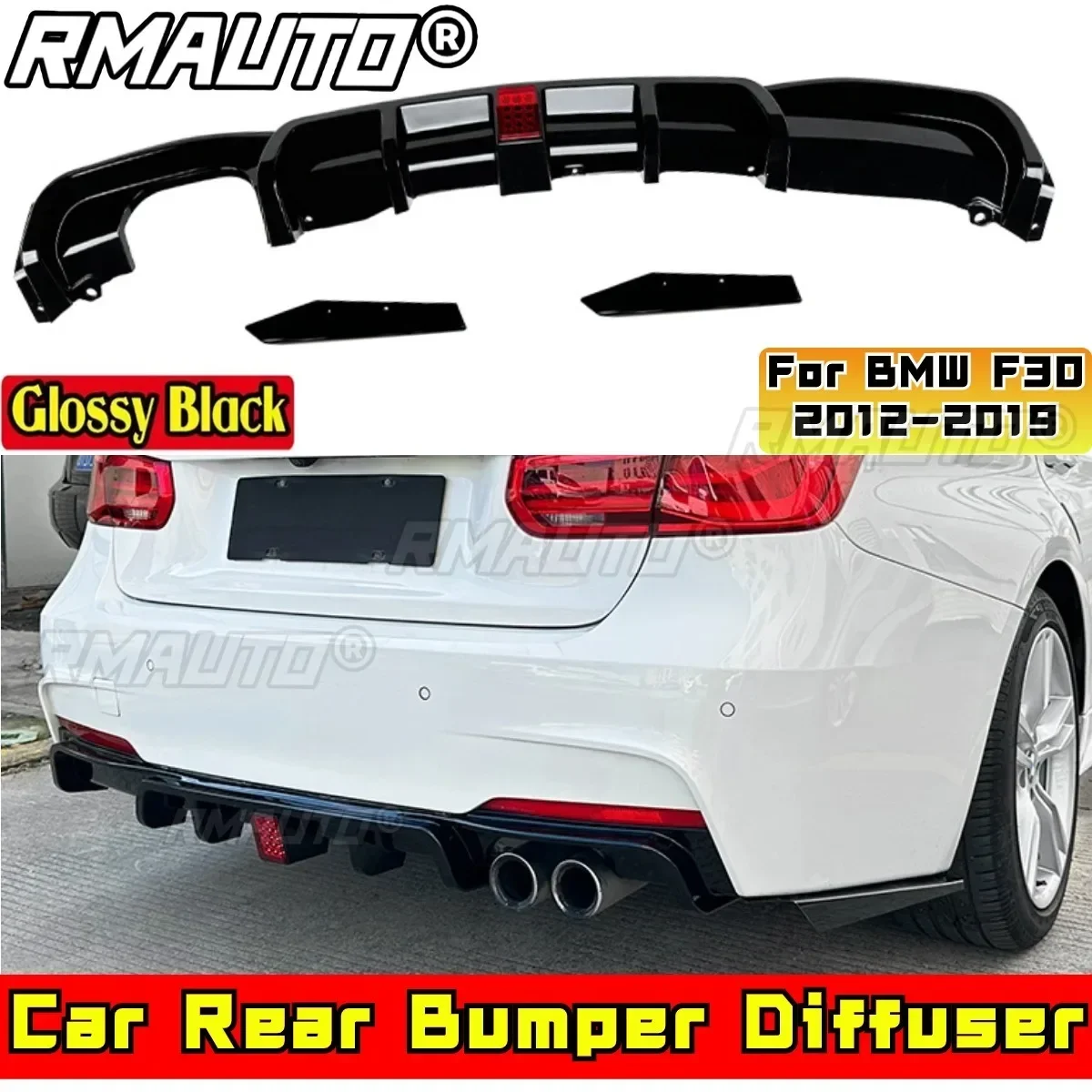 

For BMW F30 2012-2019 Car Accessories BMW F30 Car Rear Bumper Lip Glossy Black With Lamp MP Style Spoiler Splitter Body Kit