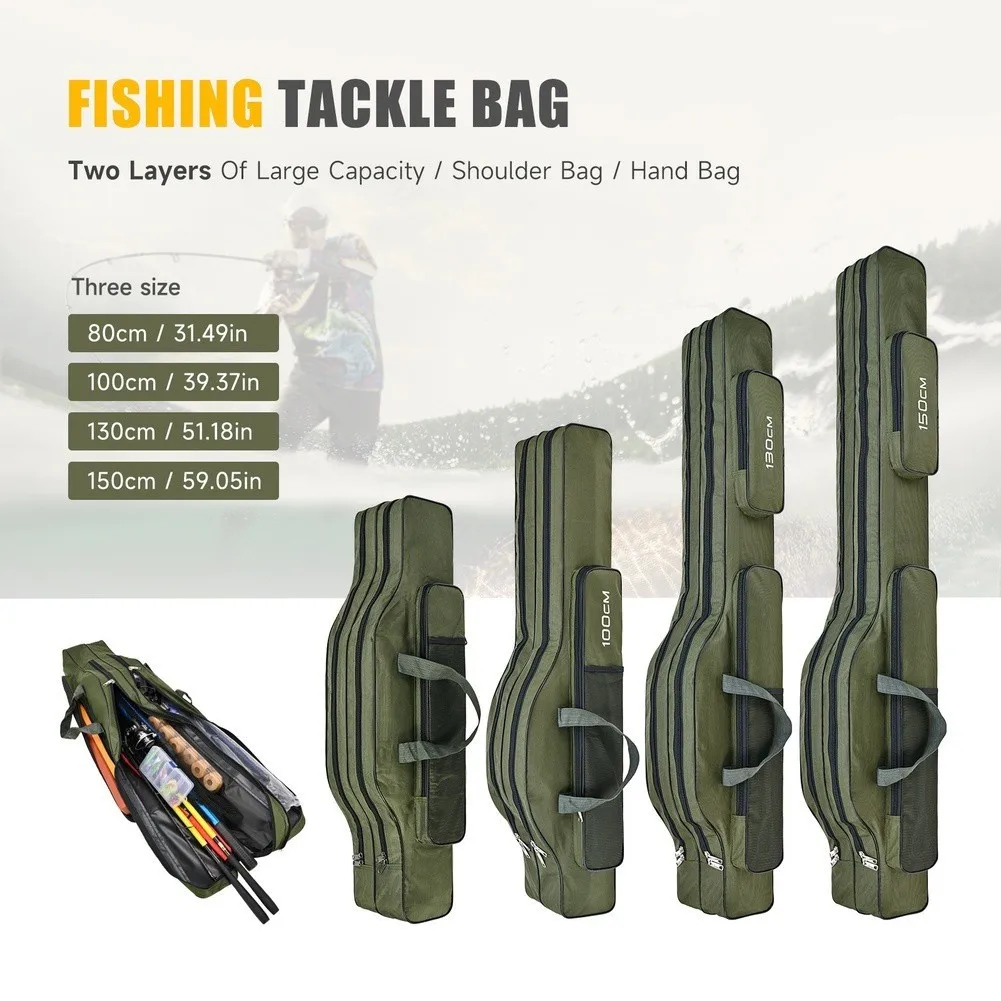 1pc 80/100/130/150cm Portable Foldable Fishing Rod Oxford 2 Layer Fishing Rod Shoulder Bag Fish Pole Reel Tools Storage Bag