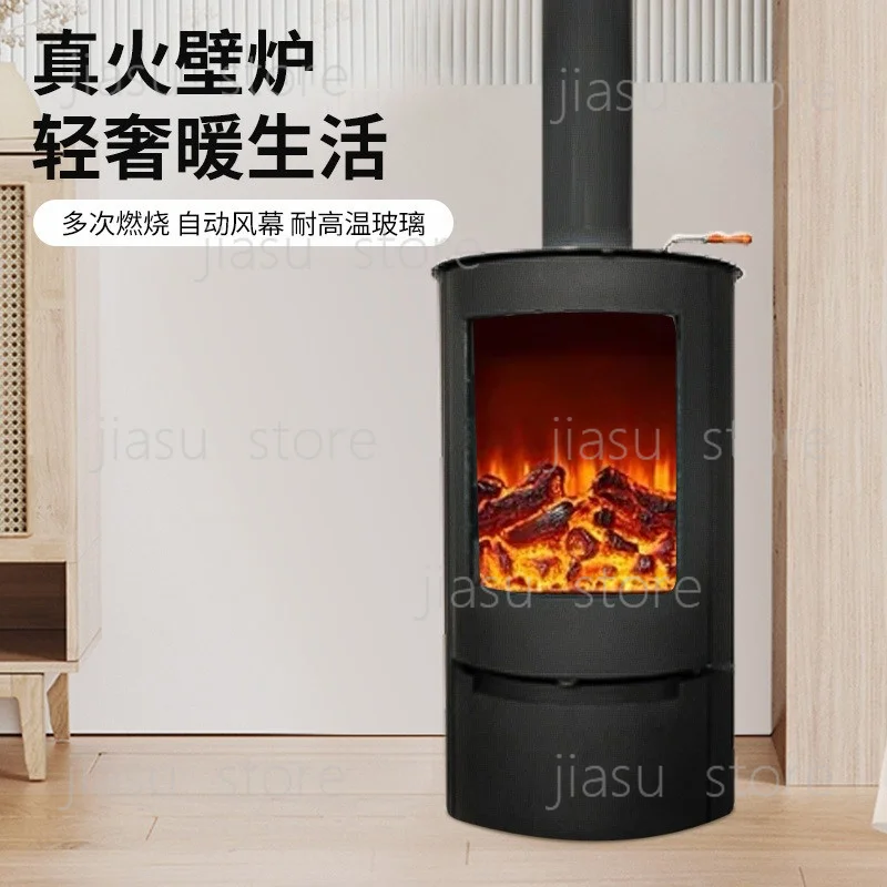 Retro European Real‑Fire Wood‑Burning Stove Carbon Steel Fireplace Heater for Household Homestay Indoor Heating