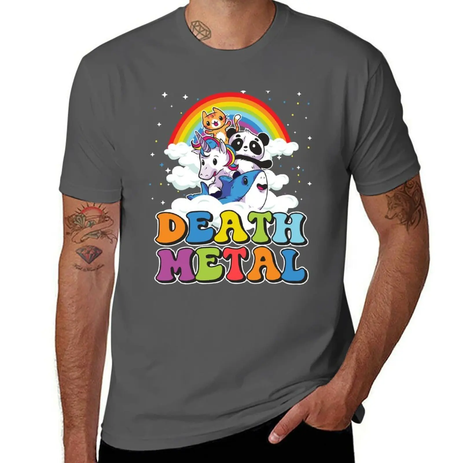 

Funny Death Metal Animals Cute Unicorn Rainbow T-Shirt Basic Solid Color Casual Tee Shirt