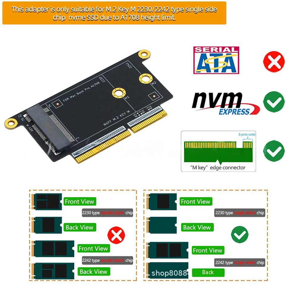 for Macbook Pro 2013-2017 A1466 New A1708 Convert Card NVMe PCI Express PCIE to NGFF M2 SSD Adapter Extend Card