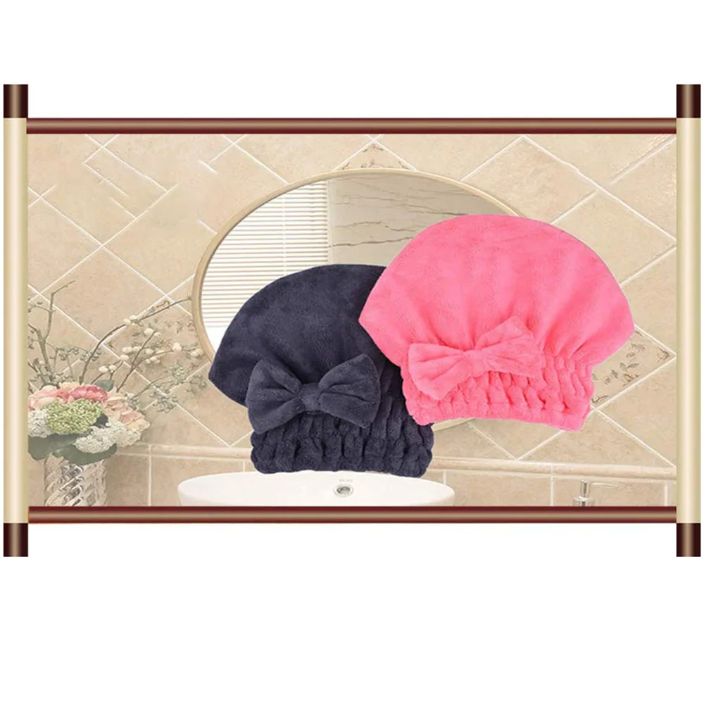 1 PCS Microfiber Hair Drying Towels Head wrap with Bow-Knot Shower Cap Hair Turban hairWrap Bath Cap for Curly Long