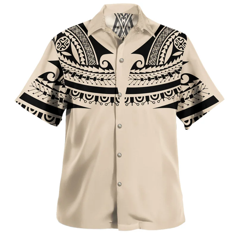 

Kakau Polynesian Tribal Hawaiian Shirt Multicolor Casual Button Down Short Sleeve Tongan Culture Hawaii Floral Gift for Tropica