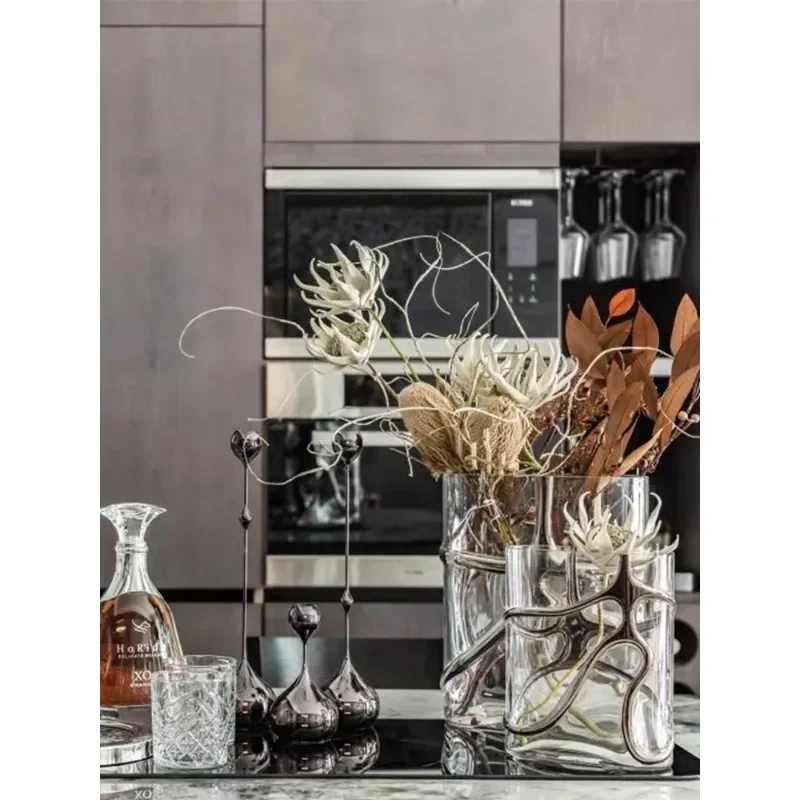 

European light luxury model room art glass vase large-caliber dining table decorative ornaments