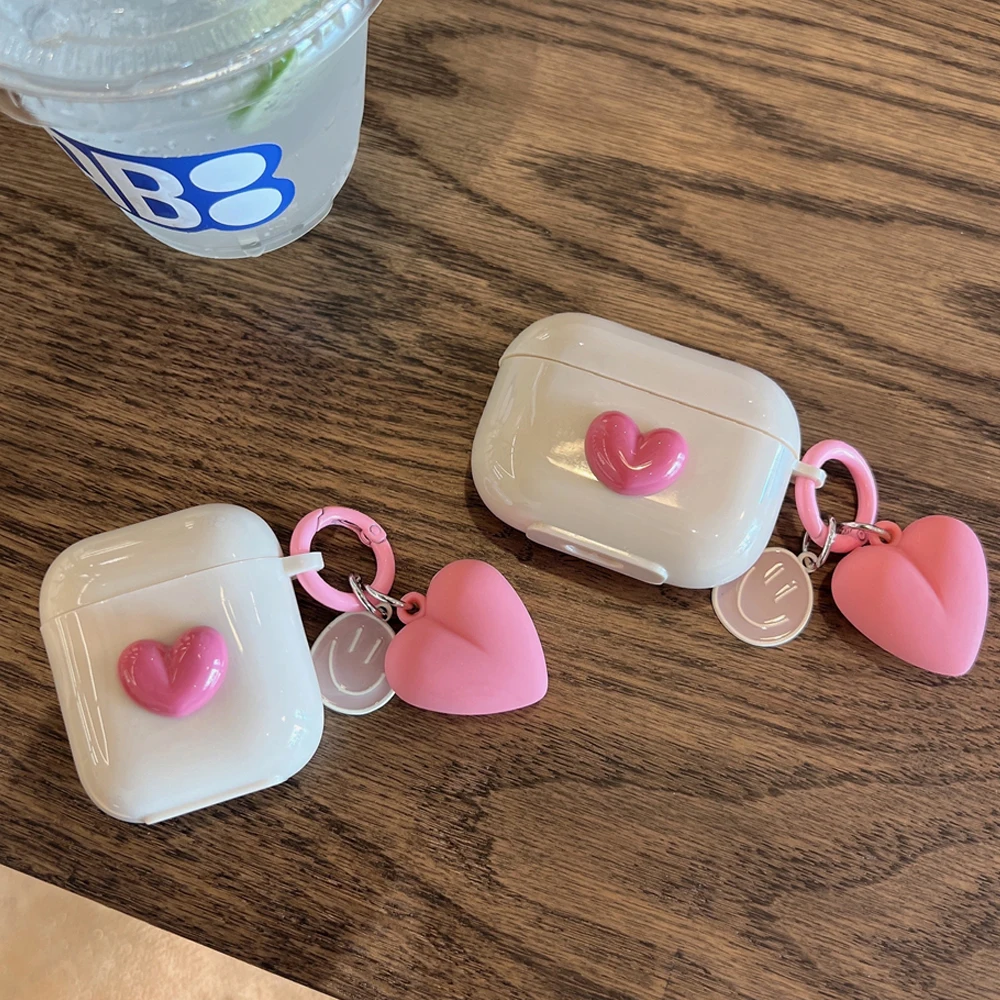 Pink Lovely Cute ins Cartoon Heart Earphone Case Point For Airpods 1 2 3 Cover Protection For Airpod Pro Pro 2nd Cases iPhone
