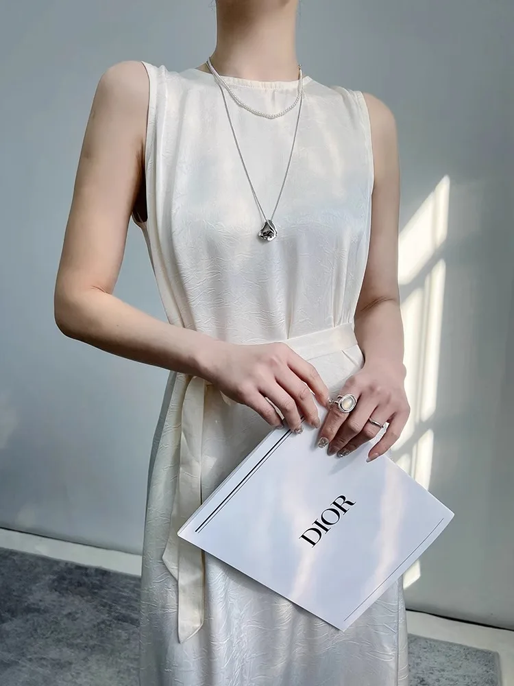 Ele Acetat-Satin Svel Round Ne Dr Damen-Kleid mit schlanker Taille, gerafft, Sommer, neues Sle 2025, trendiges Kleid