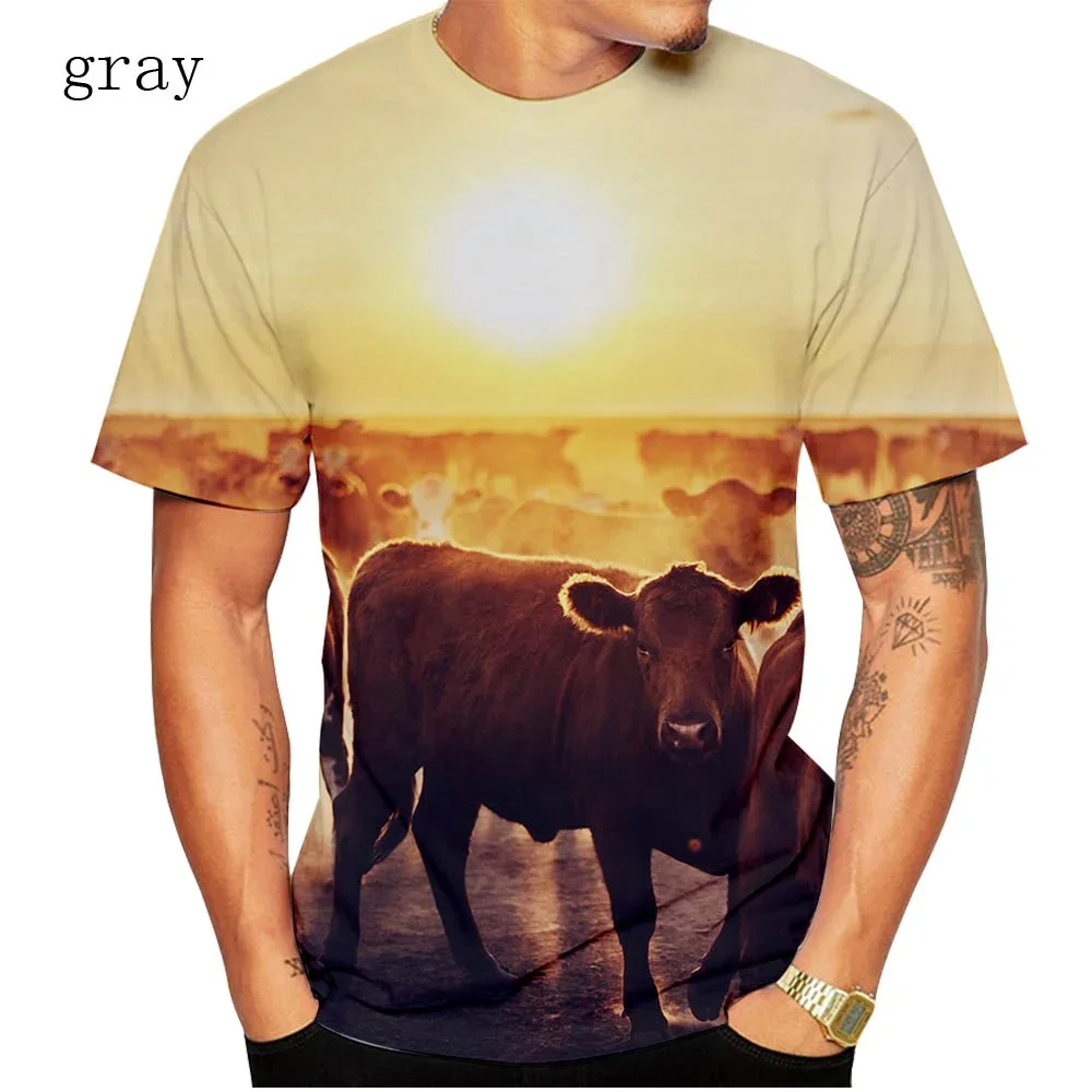 Men's Shirt Short Sleeve Fashion Summer Bull 3D Printed T-Shirt Short Sleeve Summer Round Collar Shirt Top